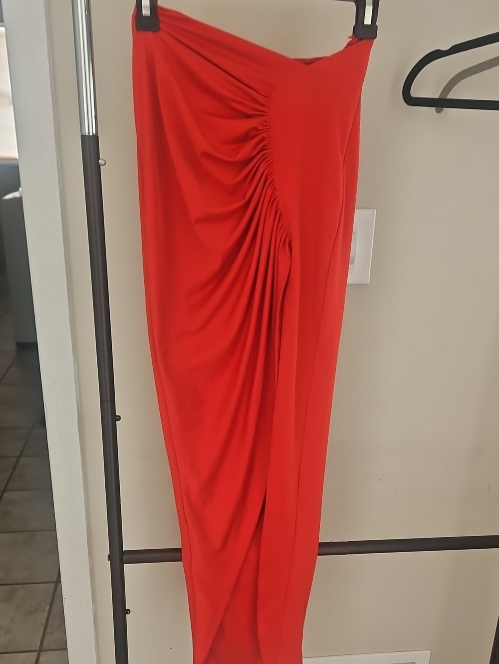 superdown Red Ruched Maxi Skirt